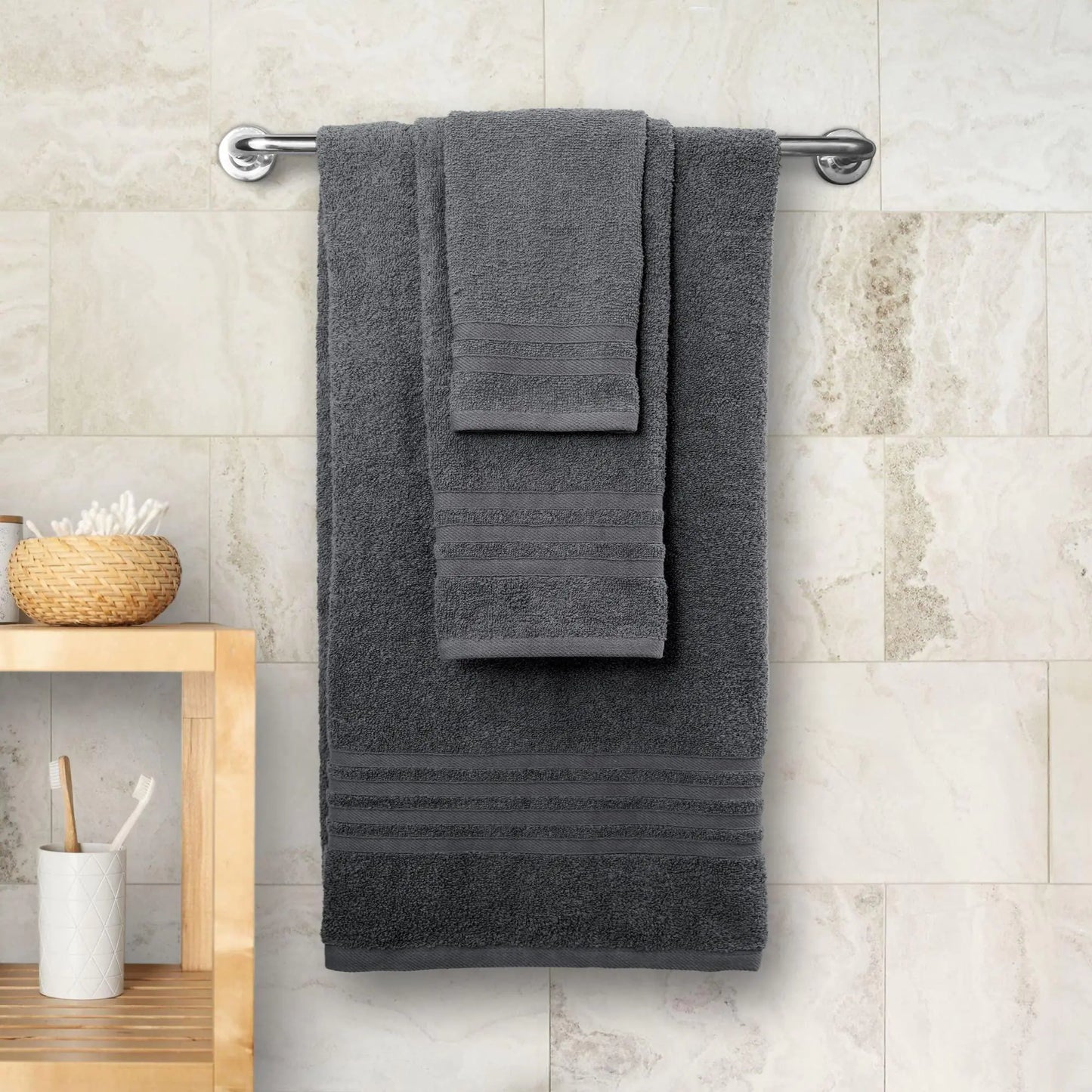 12 Pcs Set Bath Hand Towels 100% Cotton Soft  Plush Highly Absorbent Quick Gray